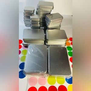 33 Silver Metal Storage Tins With Labels